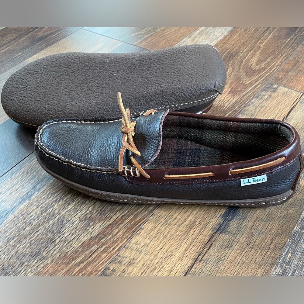 L.L.Bean Mens Handsewn Slippers,Flannel-lined